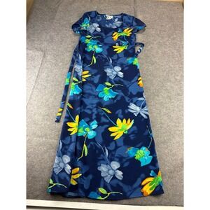 DBY Ltd VTG Floral Maxi Dress Blue Yellow Tropical Short Sleeve Size 3 Y2K 2000s